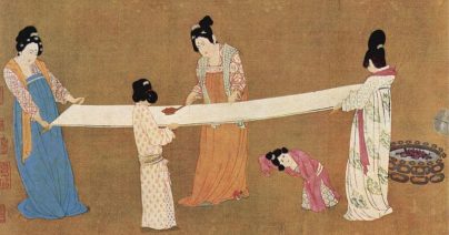 Ladies working new silk by Master Chang Hsüan, early 12th century. Museum of Fine Arts, Public domain, via Wikimedia Commons.